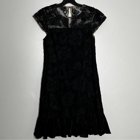 H by Halston Black Floral Motif Bell Hem Dress - Picture 2 of 10